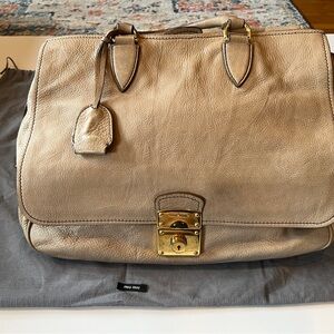 Miu Miu Beige Leather Satchel with Gold Accents
